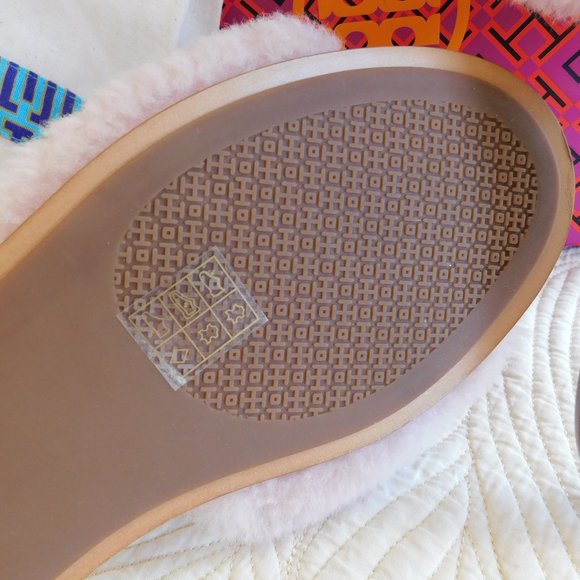 New Tory Burch Aspen Shearling sandals Sea Shell pink crystal embellished slides - Picture 10 of 16